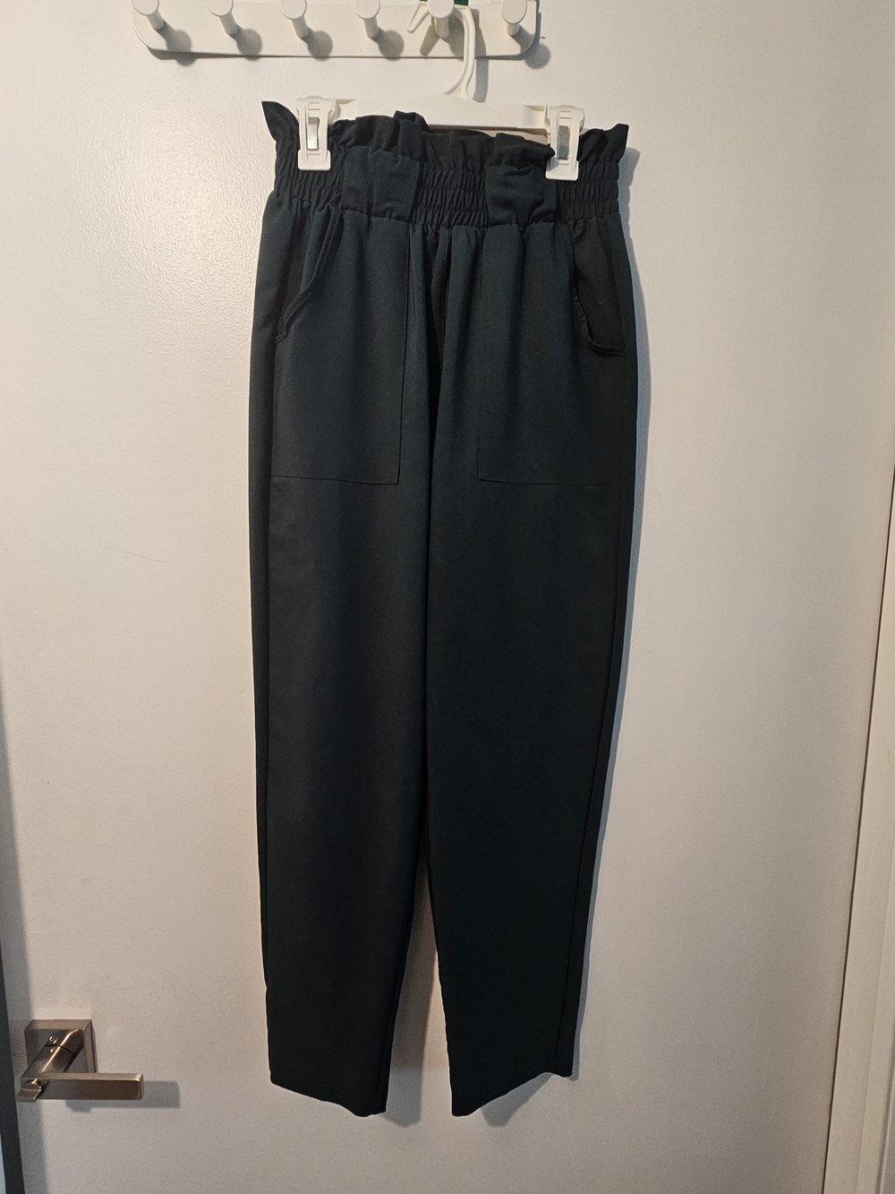 High-Waist Paperbag Trousers - Dark Green